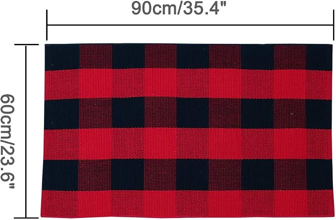 uxcell Buffalo Check Rug,Plaid Outdoor Rug,Layered Door Mat,Cotton Gingham Rugs,Floor Mat for Front Porch/Runner/Bedroom/Kitchen/Farmhouse 35"x24" Red & Black