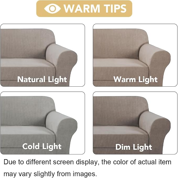H.VERSAILTEX High Stretch 2-Piece Loveseat Furniture Cover/Slipcover for 2 Cushion Couch Fit Lovesat Width Up to 70 Inch, Suit for T Cushion/Box Cushion (Loveseat, Taupe)