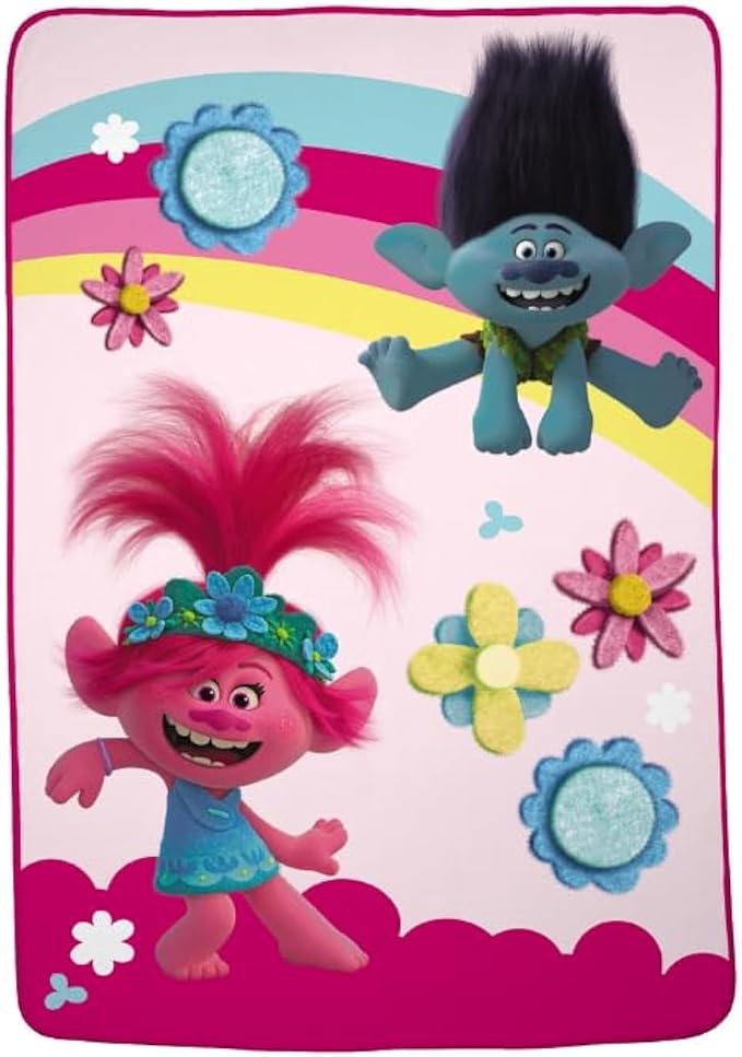DreamWorks Trolls 2 Kids Bedding Super Soft Plush Micro Raschel Blanket, 62 in x 90 in, (Officially Licensed Product) By Franco