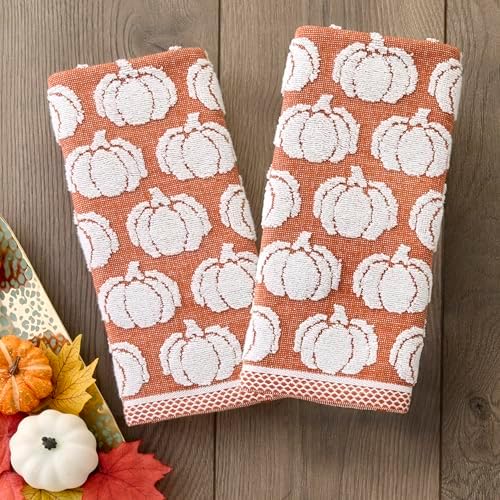 SKL Home Fall/Thanksgiving Pumpkin Sculpted Hand Towel Set-2pc, Spice - Image 2