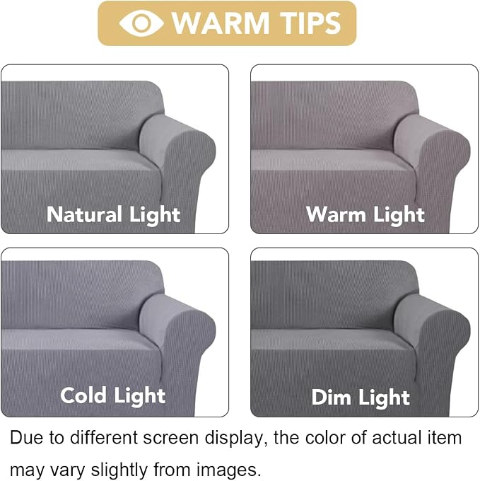 H.VERSAILTEX Stretch Couch Covers for Sofa 1 Piece Slipcovers for Couches and Sofas 3 Seater Couch Cover Feature Thick Checked Jacquard Fabric with Elastic Bottom(Large Sofa 90"-100" Wide, Dove)