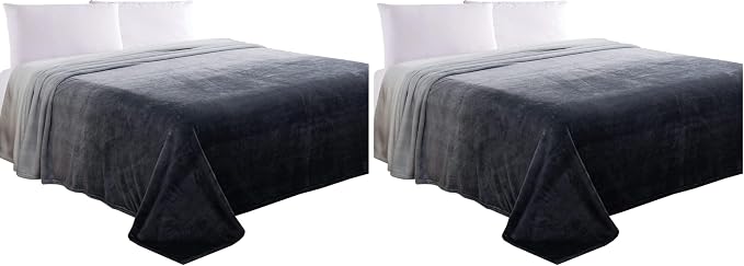 Elegant Comfort Luxury Velvety Feel Blanket, All-Season Lightweight Blanket, Ultra Plush, Soft, Cozy-Fuzzy Flannel Fleece for Couch, Sofa, Bed, Travel, Ombre Design, Twin/Twin XL, Gray (Pack of 2)