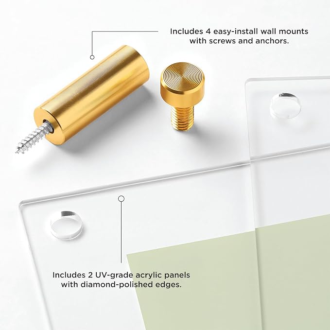 1.5" Gold Stainless Steel Mounting Hardware for Acrylic Floating Frames (Pack of 4) | 1.5" Gold Designer Grade Powder-Coated Aluminum Standoffs for Floating Frames, Corrosion-Resistant, with Screws & Anchors