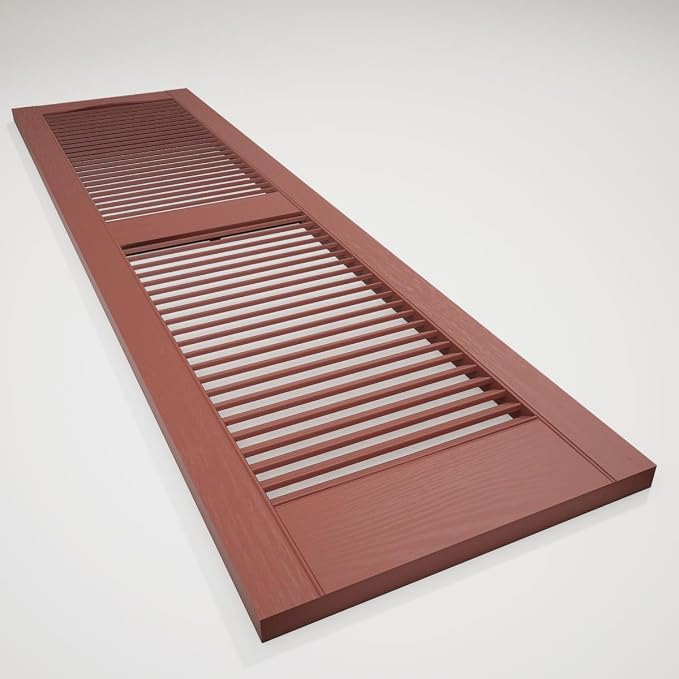Ekena Millwork Lifetime Vinyl LL1S12X07200RD Standard Cathedral Top Center Mullion, Open Louver Vinyl Shutters, w/Installation Shutter-Lok's & Matching Screws (Per Pair), 12"W x 72"H, Burgundy Red