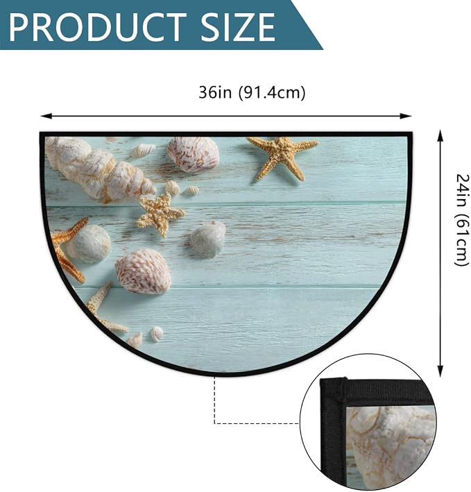 Starfish Wood Half Round Door Mat Welcome Entrance Mat Bath Bathroom Rug | Starfish Wood Welcome Entrance Mat Anti-Slip Half Moon Bath Mat Semi Circle Rug Indoor Outdoor Kitchen Rug