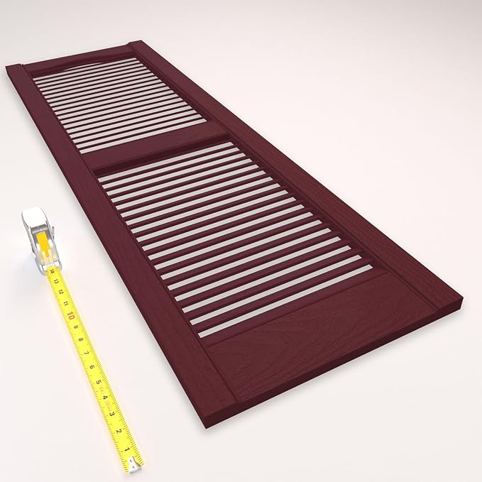 Ekena Millwork Lifetime Vinyl LL1S14X07500WN Standard Cathedral Top Center Mullion, Open Louver Vinyl Shutters, w/Installation Shutter-Lok's & Matching Screws (Per Pair), 14 1/2"W x 75"H, Wineberry