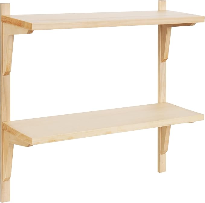 Kate and Laurel Meridien Modern Wood Shelves, 24 x 8 x 24, Natural Poplar, Transitional Two Tier Wall Shelf for Storage and Display