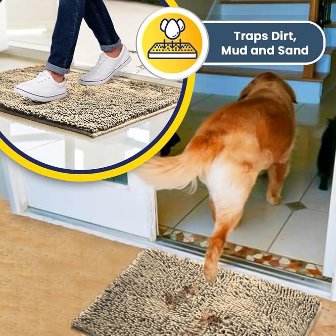 Muddy Mat® | Super Water Absorbent Door Mat Indoor, Microfiber Quick Dry Chenille Entryway Rug, Slip Resistant Front Door Mat, Indoor Mats for Entryway, Machine Washable Pet Rug, Beige 24" x 40"