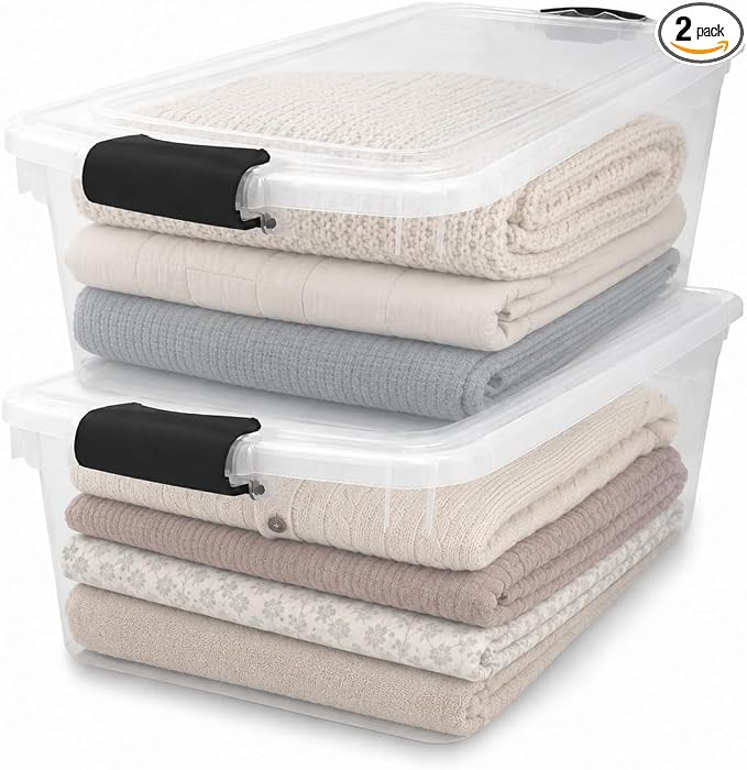 HOMZ Multipurpose 66 Quart Clear Storage Container Tote Bins with Secure Latching Lids for Home or Office Organization, (2 Pack) | Large Stackable Container Boxes for Homes, Bathrooms, Garages, and Office Organization