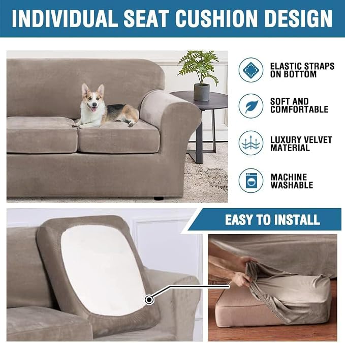 H.VERSAILTEX Rich Stretch 2 Piece Chair Cover Chair Slipcover Sofa Cover Furniture Protector Couch Soft with Elastic Bottom Chair Couch Cover with Arms Width Up to 49 Inch(Chair, Taupe)