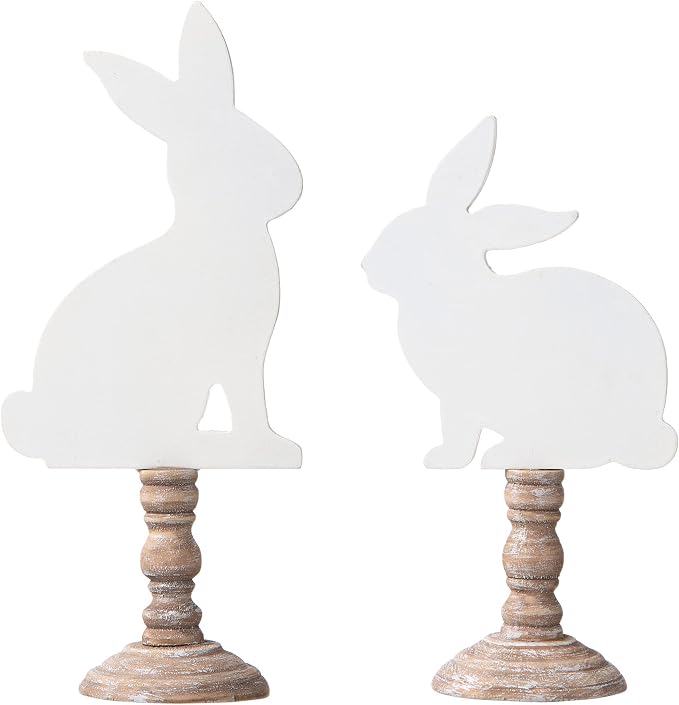 Glitzhome Set of 2 Hand Painted Easter Signs Wooden Bunny Table Decor, Multi-Color