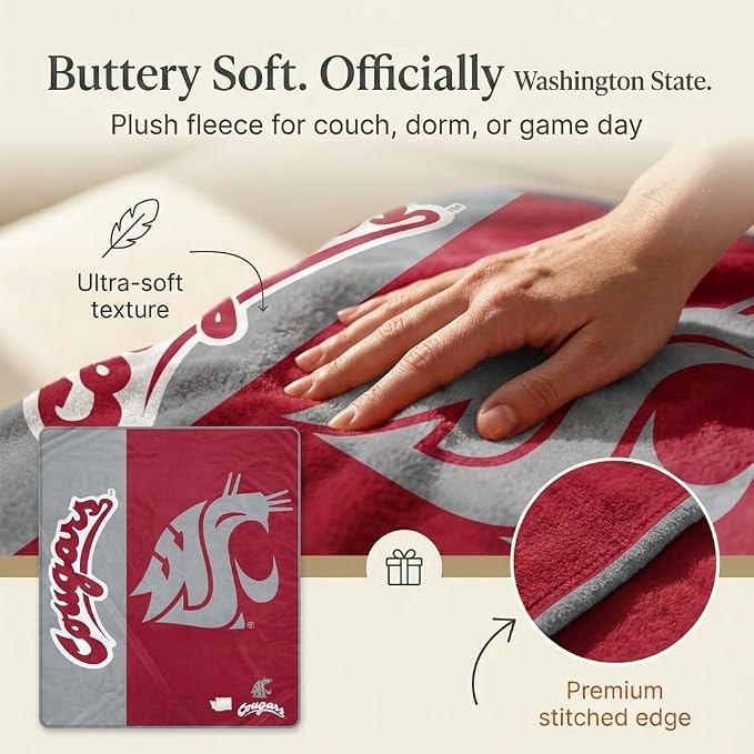 Proformance Home NCAA Washington State Cougars Endzone Ultra Soft Tailgate Throw