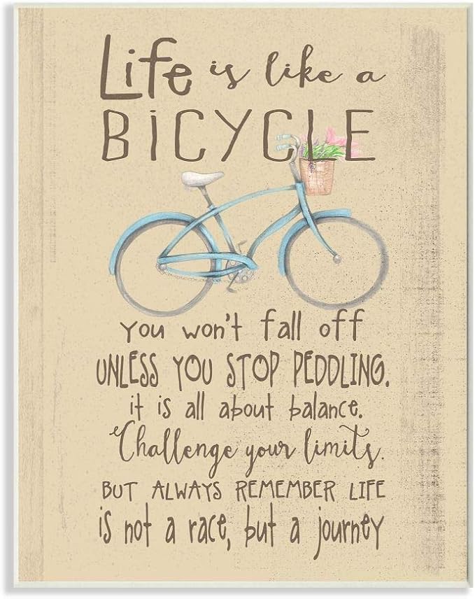 Life Is Like a Bicycle, 13 x 19 Inch Mounted Print on Wall Plaque | Stupell Industries · By Regina Nouvel · Ready to hang · Inspiring gift for kids and classrooms · Made in USA