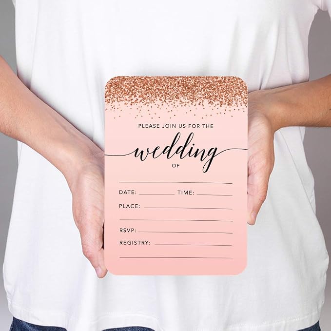 Andaz Press Blush Pink and Rose Gold Glitter Elegant Party Collection, 5x7-inch Invitations with Envelopes, Wedding, 24-Pack, Double Sided Printing, Heavy Card Stock, Includes Envelopes