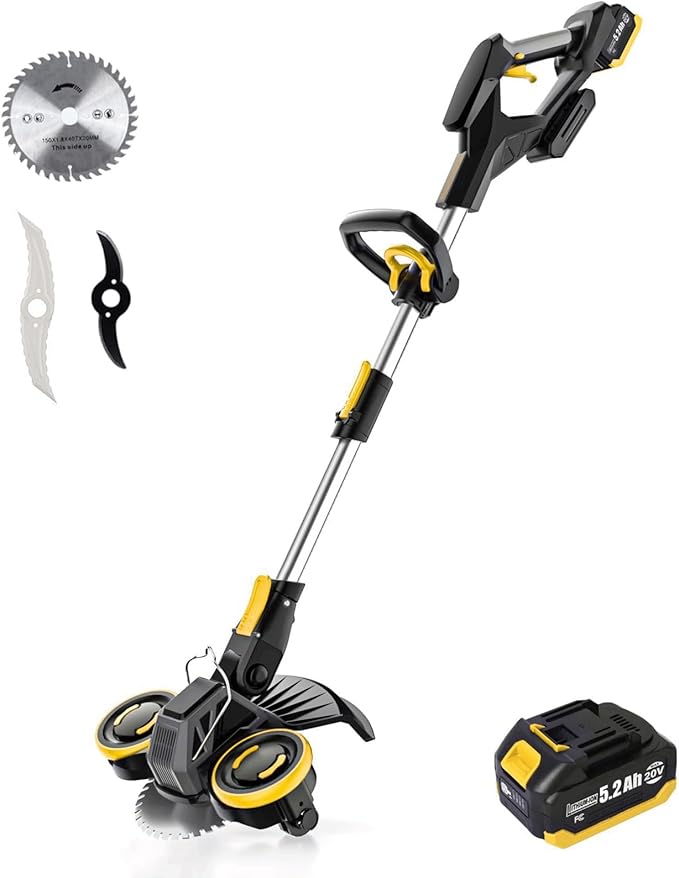 Brushless Cordless Weed Wacker, 4820 Gear Brushless Motor 20V Battery Powered Weed Eater, 3-in-1 Trimmer/Edger/Lawn Mower (5.2A Battery)