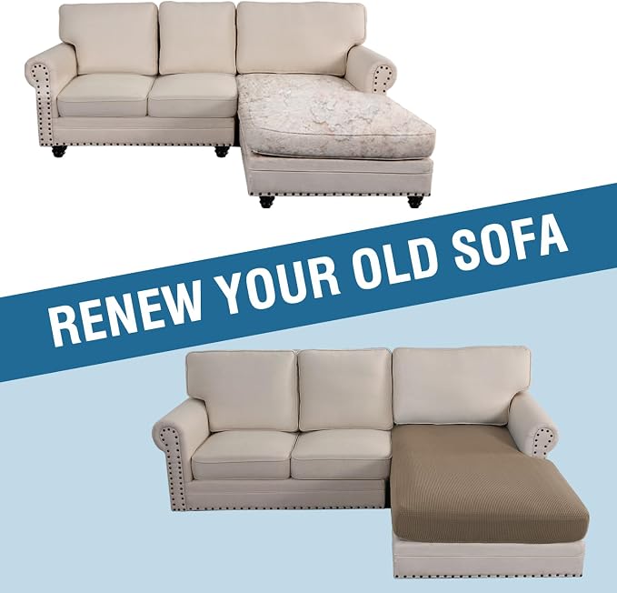 H.VERSAILTEX Sectional Couch Covers 1 Piece Chaise Slipcover L Shape Separate Cushion Couch Cover for Both Left/Right Sectional Couch (Seat Only: 1 Chaises, Macchiato)