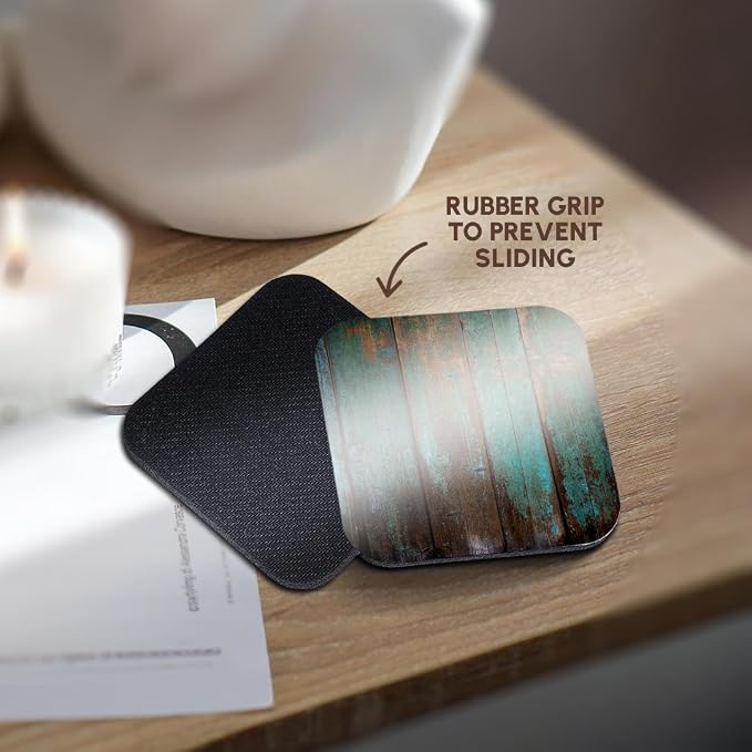 3D Rose CST_239940_2 Teal Distressed Country Wood Effect Soft Coasters