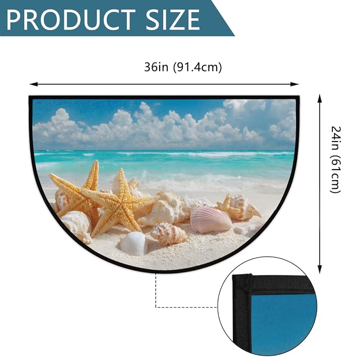 Beach Starfish Half Round Door Mat Welcome Entrance Mat Bath Bathroom Rug | Beach Starfish Welcome Entrance Mat Anti-Slip Half Moon Bath Mat Semi Circle Rug Indoor Outdoor Kitchen Rug