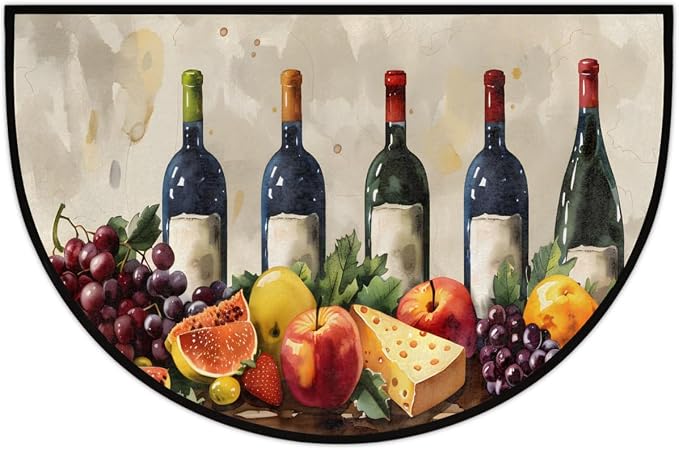 Grape Half Round Rug Half Moon Door Mat Half Circle Rugs | Fruit Wine Washable Non-Slip Semi Circle Rug Welcome Half Round Door Mat Indoor Entrance Kitchen Bedroom Living Room Decor