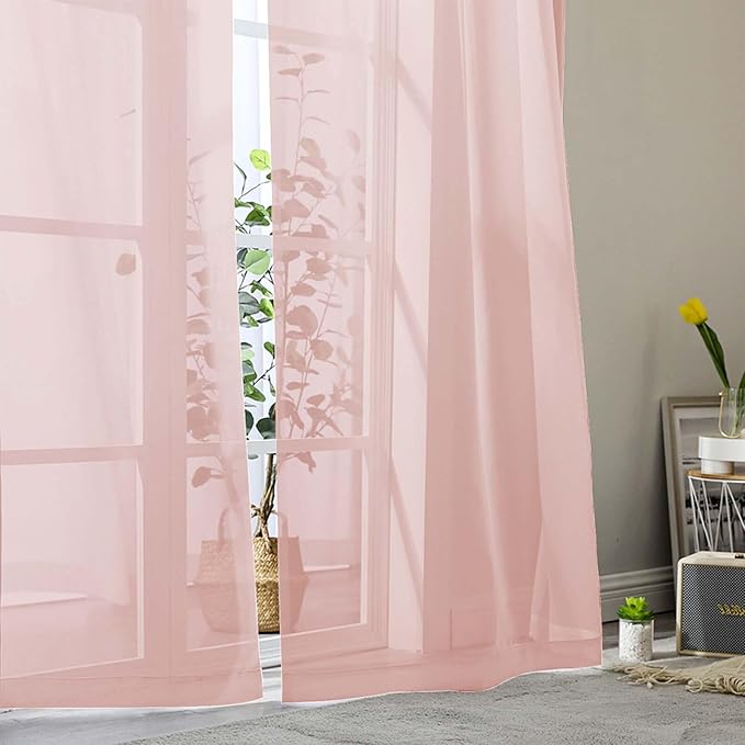 Sheer Blush Curtains for Bedroom Living Room 54 Inch Length 2 Panels Set, Solid Soft Airy Light Filtering Window Treatments, Modern Rod Pocket Drapes, Blush, 42" Wx54 L Inches