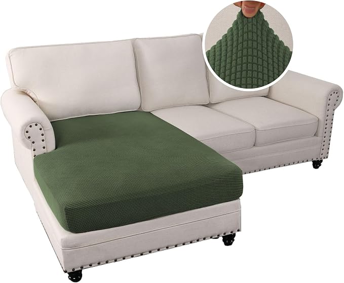 H.VERSAILTEX Sectional Couch Covers 1 Piece Chaise Slipcover L Shape Separate Cushion Couch Cover for Both Left/Right Sectional Couch (Seat Only: 1 Chaises, Bronze Green)