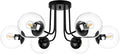 KoKo&Yukina 6-Light Modern Semi Flush Mount Ceiling Light Fixture Mid Century Ceiling Light Globe Ceiling Light with Clear Glass Shade Matte Black Finish for Bedroom Hallway Dining Room Living Room