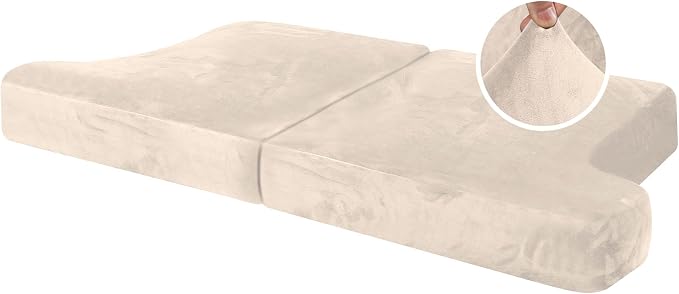 H.VERSAILTEX Stretch Velvet 2 Piece T-Cushion Cover Separate T-Cushion Cover Seat Cover for Sofa Couch Cushion Slipcovers Furniture Protector with Elastic Bottom(Sofa, Ivory)