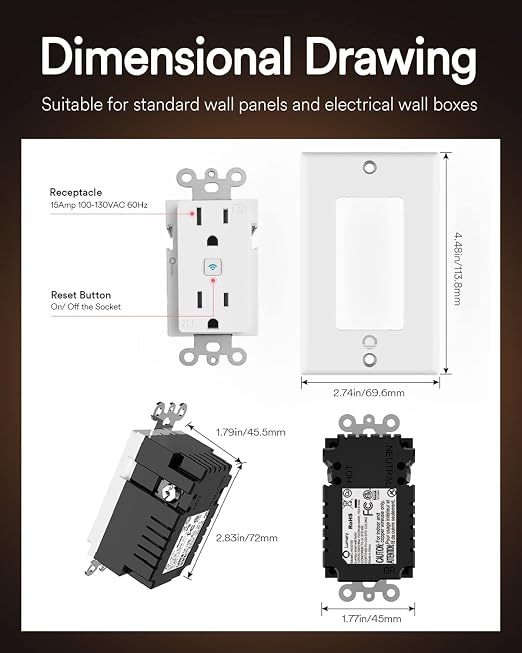 Lumary Smart in-Wall Outlet 110V 15A, Timer, Remote Control, ETL FCC, Group | Tamper-Resistant, No Hub Required, 2.4G WiFi Outlet, Works with Alexa/Google Home, Kitchen/Bedroom/Office/Living Room, 4 Pack
