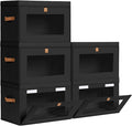 Homsorout Large Closet Storage Bins - Collapsible Clothes Organizer with Handles & Window, Decorative Boxes with Lids, Linen Closet Organizers for Living Room, Dorm, 5 Pack, Black
