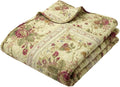 Greenland Home Fashions Antique Rose - Classic Traditional Floral - 100% Cotton Quilted Throw Blanket, 50 x 60 inches, Ecru