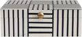 Bloomingville Plastic Storage Box with Striped Block Pattern and Gold Knob, Black and White