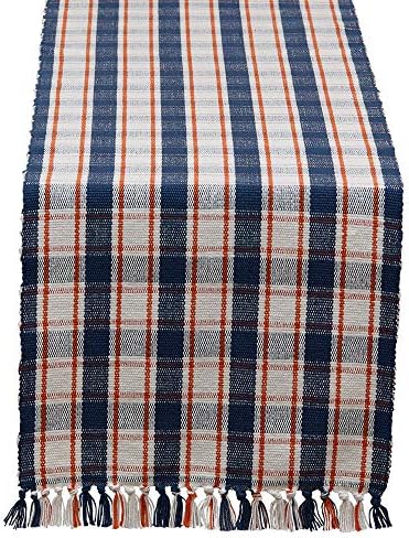DII Thanksgiving & Fall Table Decoration Autumn Farmhouse Plaid, Ribbed Table Runner, 13x72, Blue & Orange by DII