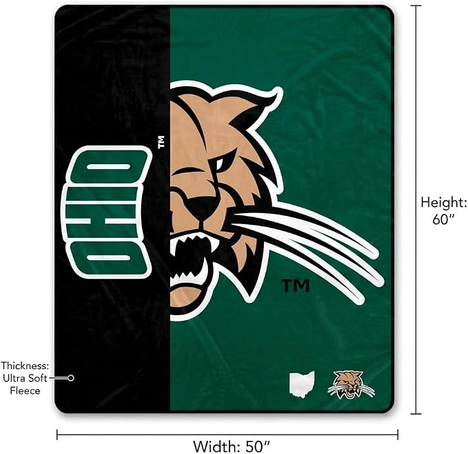Proformance Home NCAA Ohio Bobcats Endzone Ultra Soft Tailgate Throw