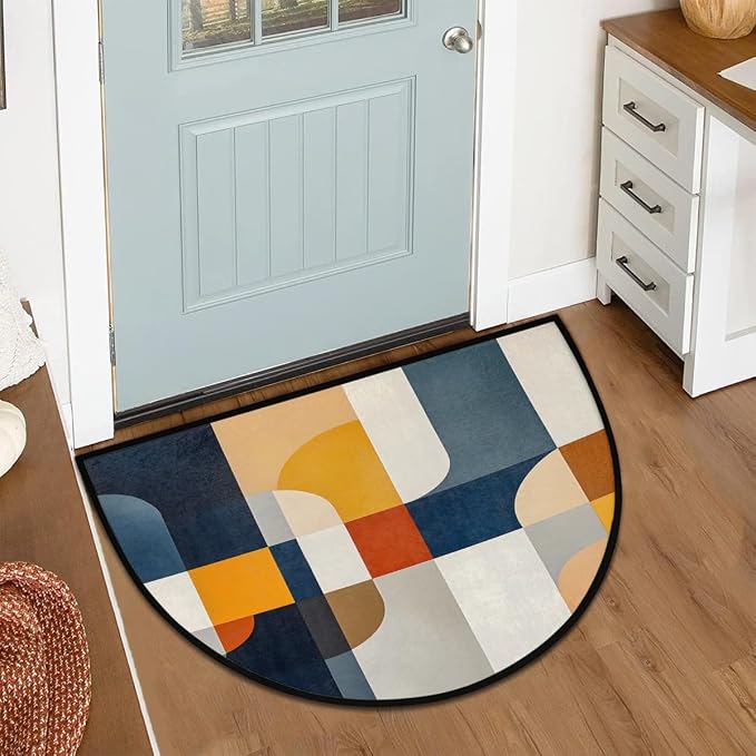 Half Round Doormat Geometric Semi Circle Rug Half Moon Rug Entryway Mat | Colorful Geometric Washable Non Slip Outdoor Floor Rug Kitchen Mat for Indoor Outdoor Bathroom Fireplace Bath Decor