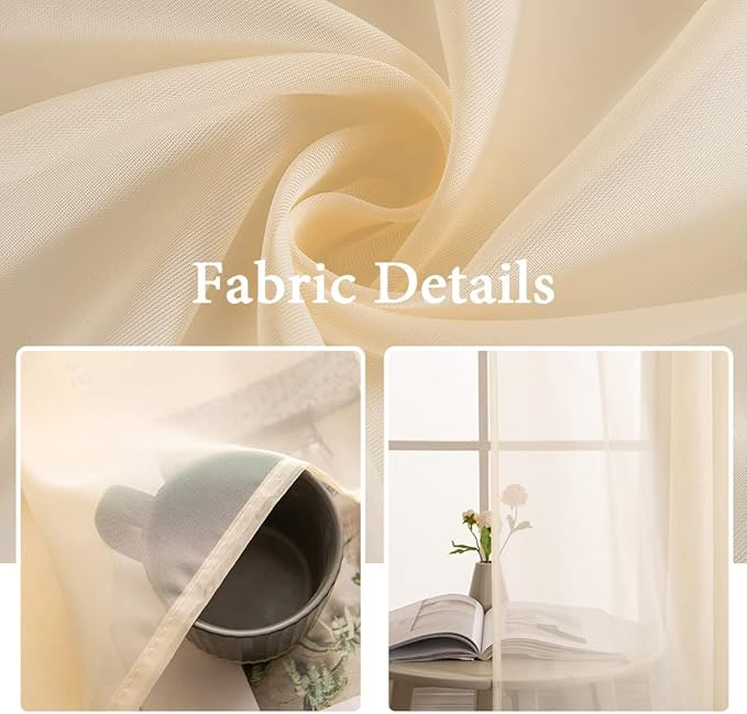 MIULEE 2 Panels Solid Color Sheer Window Curtains Elegant Window Voile Panels/Drapes/Treatment for Bedroom Living Room (54 X 96 Inches Cream Beige)