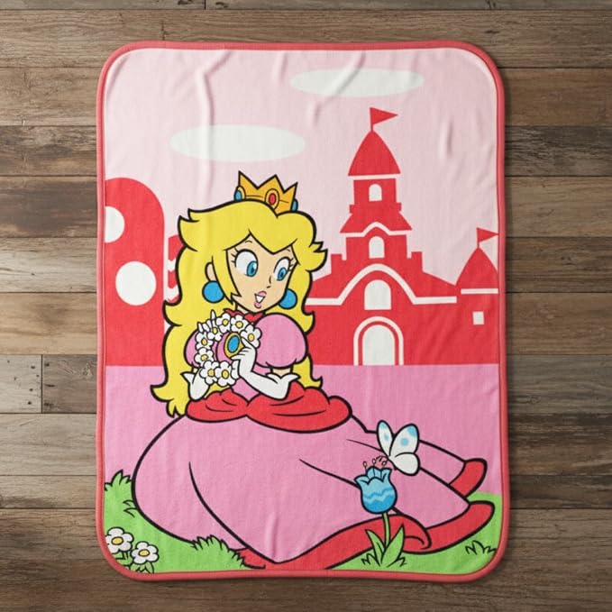 Franco Super Mario Girl Princess Peach Gaming Kids Bedding Super Soft Plush Throw Blanket, 46 in x 60 in, (Officially Licensed Product)