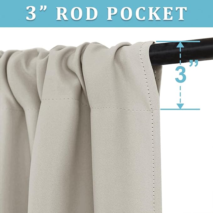 RYB HOME 54 inch Curtains for Living Room, Rod Pocket Thermal Insulated Small Window Drapes Room Darkening Shades for Bedroom Studio Dorm, W 42 x L 54 inch, Set of 2 Panels, Natural