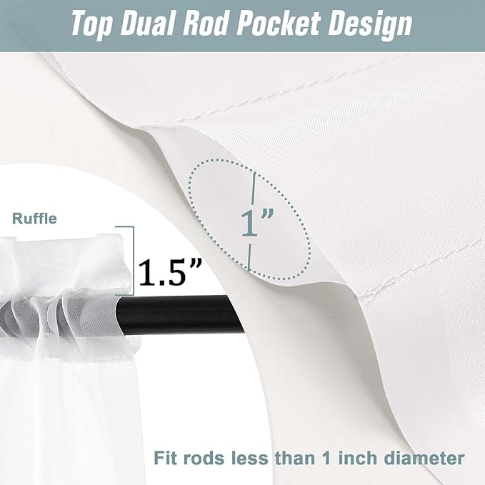Extra Wide White Sheer Curtains for Windows 108 inches Long, Lightweight Light Filtering Soft Drapes for Living Room Bedroom, Dual Rod Pocket Sheer Curtains, 2x59Wx108L inches, 9FT, 2PCS