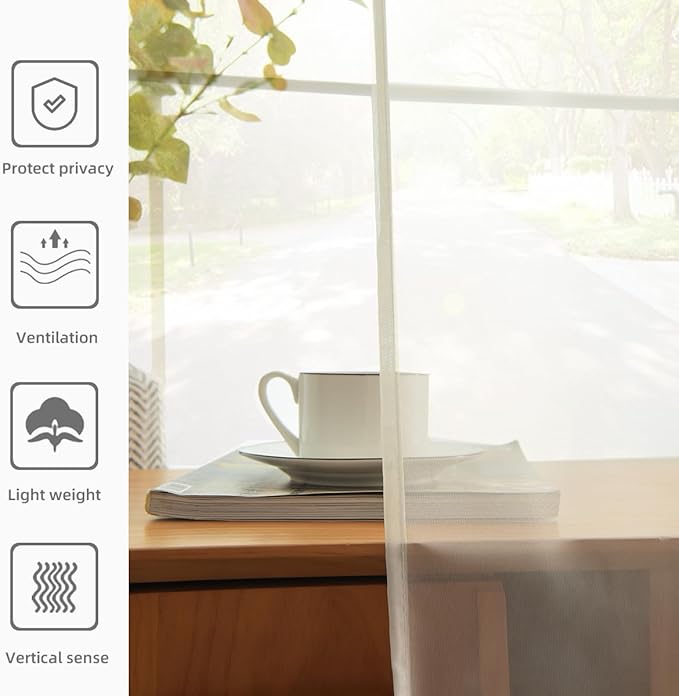 youleyar Solid Sheer Rod Pocket Curtain Voile Draperies 2 Panels White Beige Black Grey Coffee 70 Inch Width 96 Inch Long 1 Pair for Kitchen Bedroom Children Living Room Yard(Ivory,70Wｘ96L)