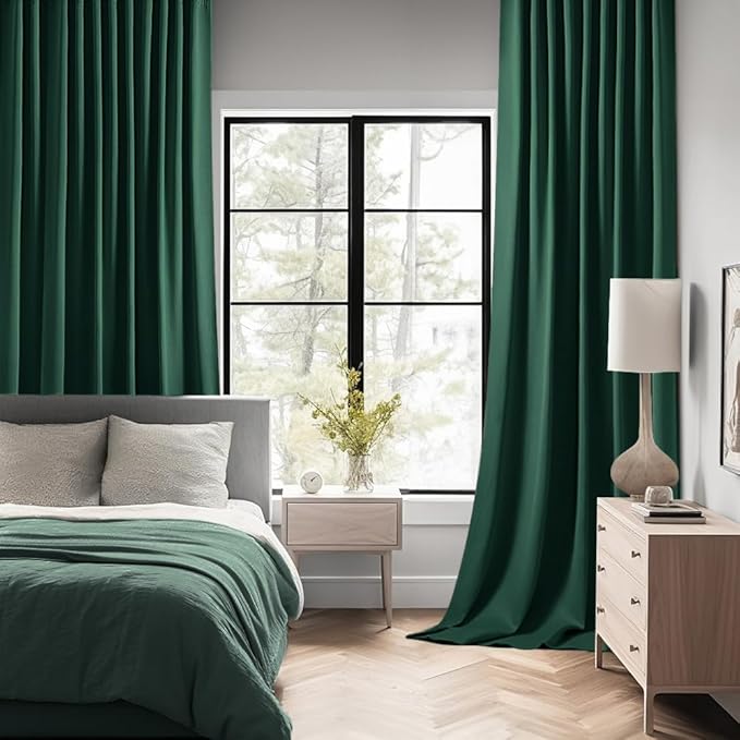 MIULEE Christmas Hunter Green Back Tab Blackout Curtain 96 Inch Long 2 Panels Set for Living Room Bedroom, Rod Pocket/Pinch Pleat Thermal Insulated Room Darkening Pleated Floor to Ceiling Drapes