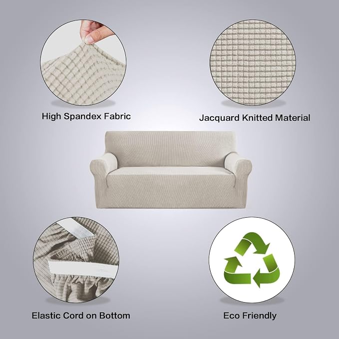 H.VERSAILTEX Stretch Couch Covers for Sofa 1 Piece Slipcovers for Couches 3 Seater Couch Cover Feature Thick Checked Jacquard Fabric with Elastic Bottom(Large Sofa 90"-100" Wide, Island Fossi)