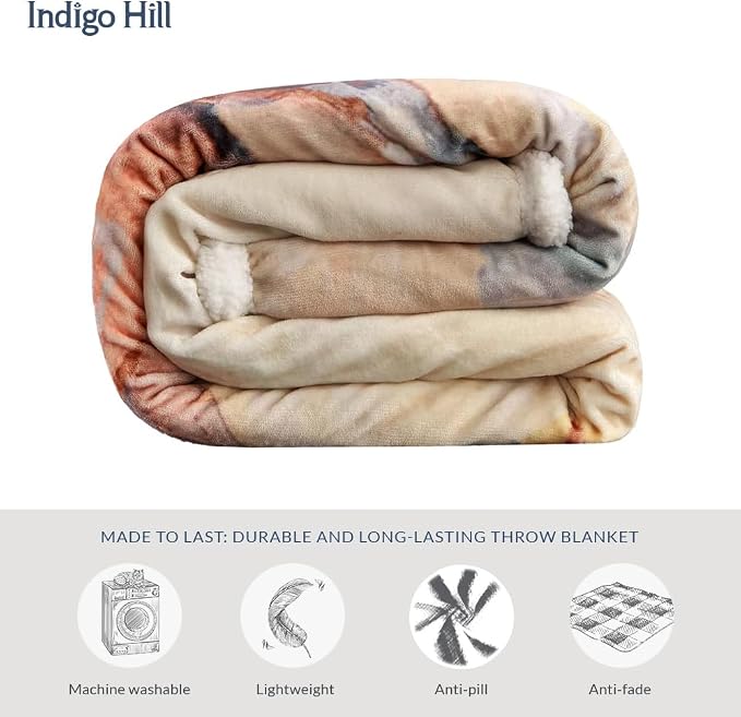 Paseo Road Indigo Hill by HiEnd Accents Buster 54x68 Cream Throw Blanket | Cowboy Horse Print, Rustic Southwestern Rodeo-Style Western Sherpa Fleece Blanket for Camping Outdoors