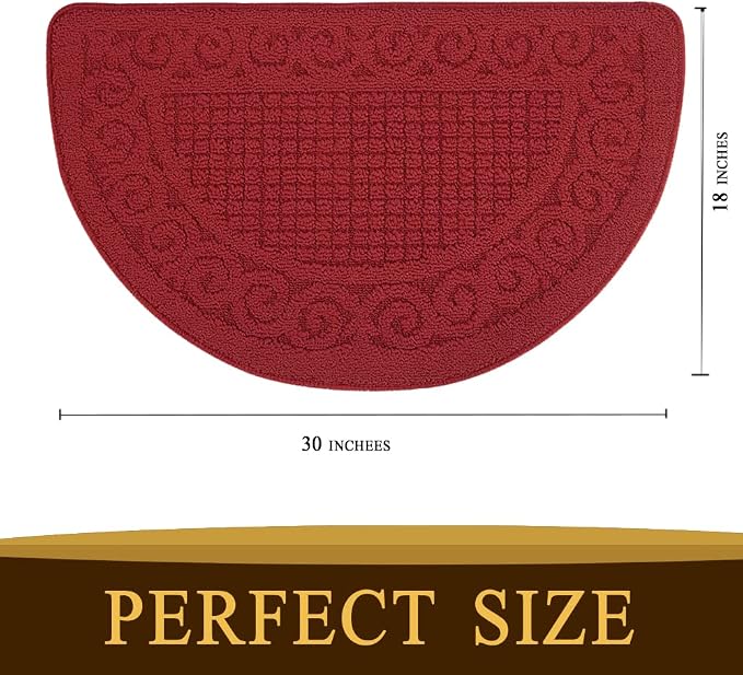 Red Door Mat 18"X30",Non Slip Machine Washable Entryway Rug for Front/Back Door,Half Circle Absorbent Low Profile Entrance Floor Mat for 4th of July Patriotic Muddy Wet Shoes and Paws