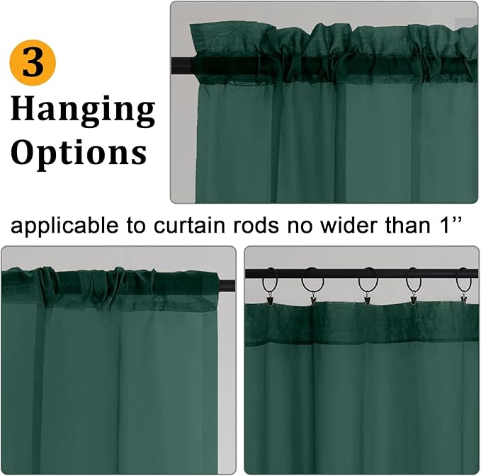 Gwine Hunter Green Sheer Curtain Tiers 24 Inch Length, Light Filtering Voile - Image 5