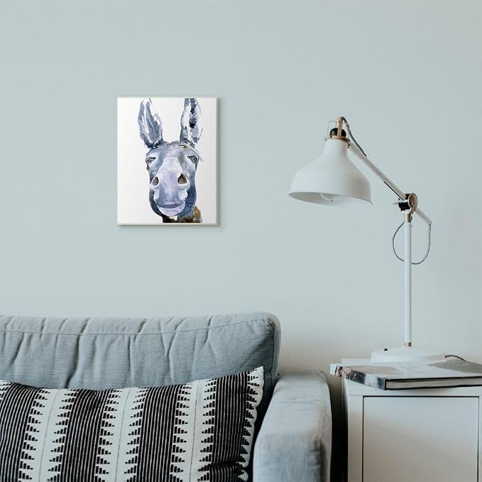 Donkey Portrait Watercolor, 10 x 15 Inch Mounted Print on Wall Plaque