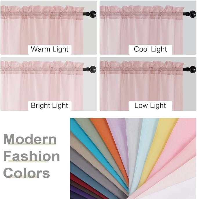 Cafe Curtains 36 Inch Length Tier 2 Pieces, Modern Soft Airy Sheer Kitchen Short Curtains for Small Window, Rod Pocket Small Curtain for Bathroom Basement, Blush, Each, 42" Wx36 L Inches