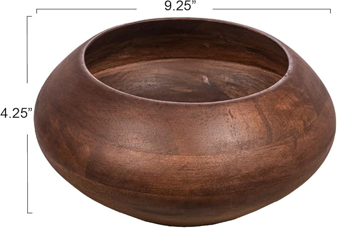 Bloomingville Modern Round Wood Bowl, Walnut Finish