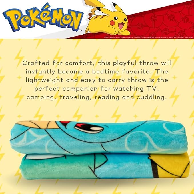 Pokemon Anime Kids Bedding Soft Plush Sherpa Blanket Throw, 50 in x 60 in, (Officially Licensed Product) by Franco