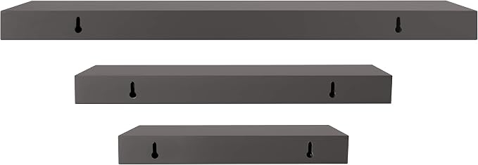 Kiera Grace Stockholm Maine Floating Shelves for Wall, MDF Display Shelves, Easy to Assemble, Ideal for Home Decor, 12"/16"/24" W x 5" D x 1.5" H, Gallant Gray, Pack of 3
