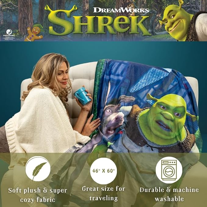 Collectibles Shrek Donkey Bedding Super Soft Micro Raschel Throw, 46 in x 60 in, (Officially Licensed Product) by Franco